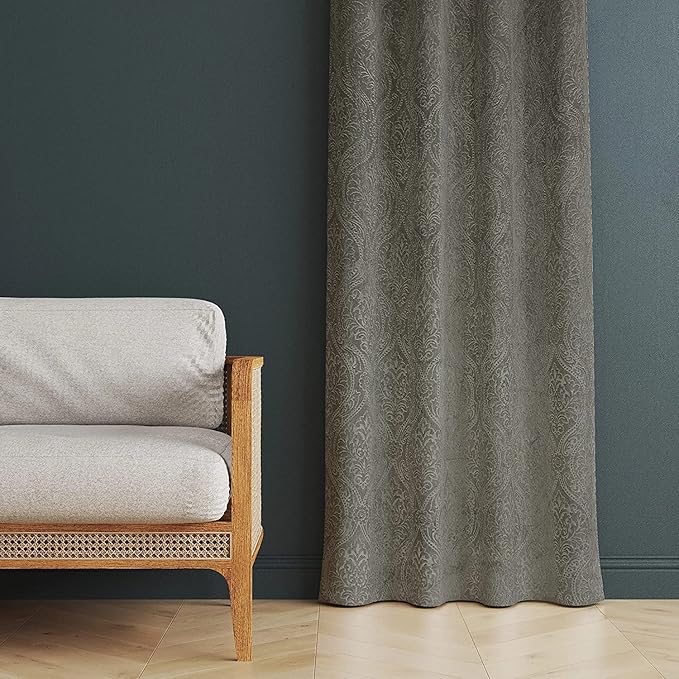Loomlyfe Damas Heavy Soft Thick Premium Designer Room Darkening Blackout Window Curtain | 2 Pieces | 5 Feet | Grey