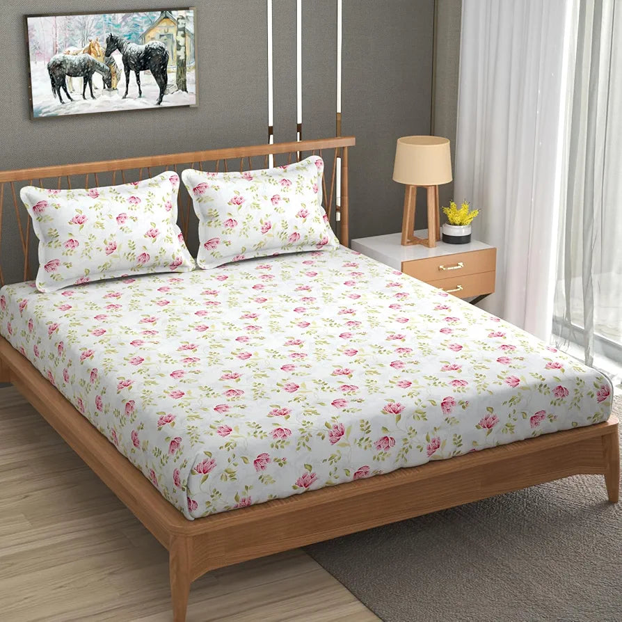 Homefab India 180 TC Glace Cotton Double BedSheet with 2 Pillow Covers Pink