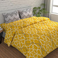 Huesland by Ahmedabad Cotton 144 TC Cotton Bedsheet for Double Bed King Size with 2 Pillow Covers | Yellow & Grey