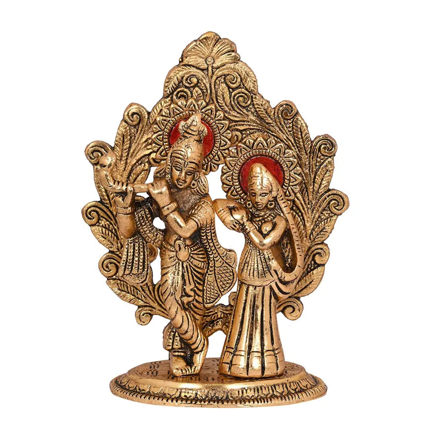 Collectible India Gold Plated Metal Radha Krishna Statue Radha Krishan Idol Showpiece Figurine