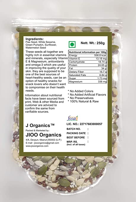 Jioo Organics 5 in 1 Raw Super Seeds Mix - 250 gms