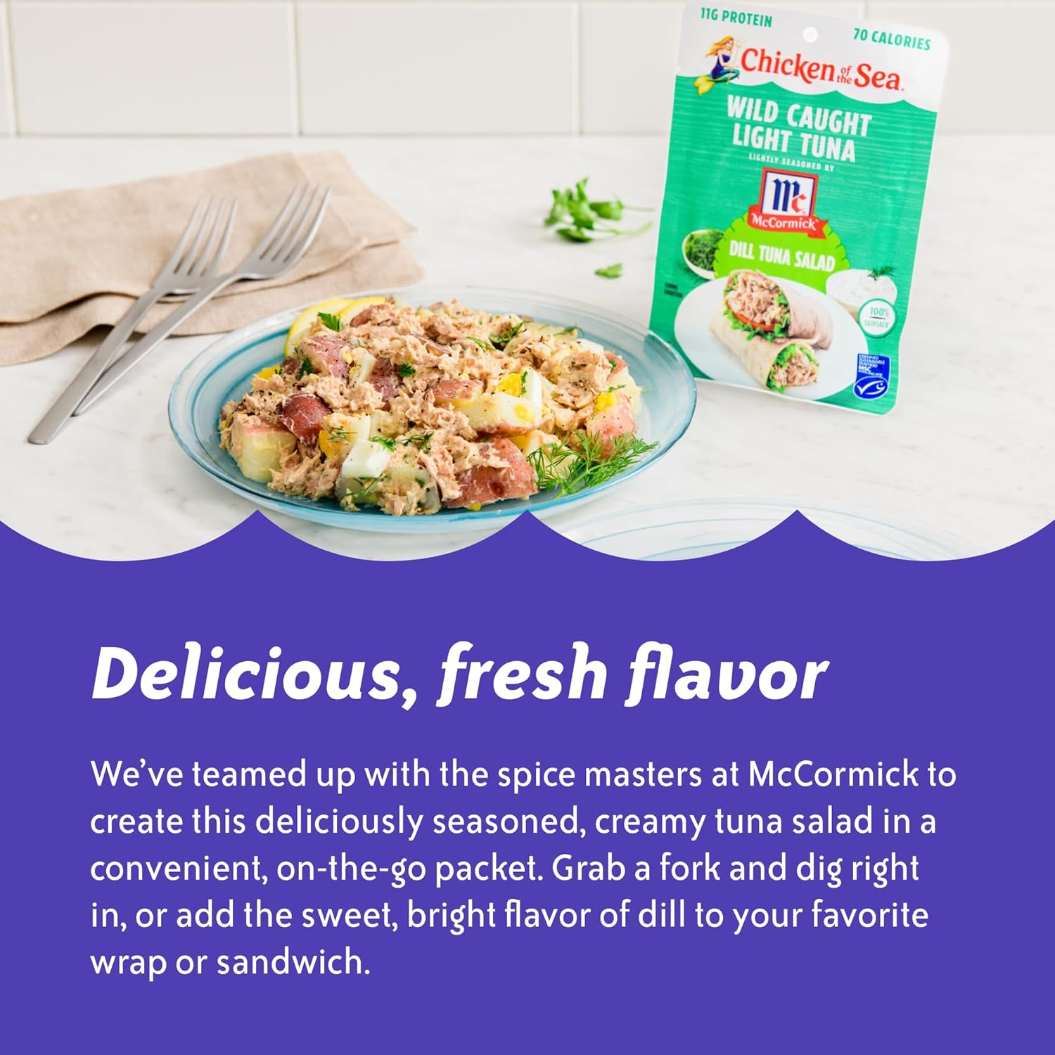 Chicken of the Sea Wild Caught Light Tuna, Dill Tuna Salad, 2.5 oz