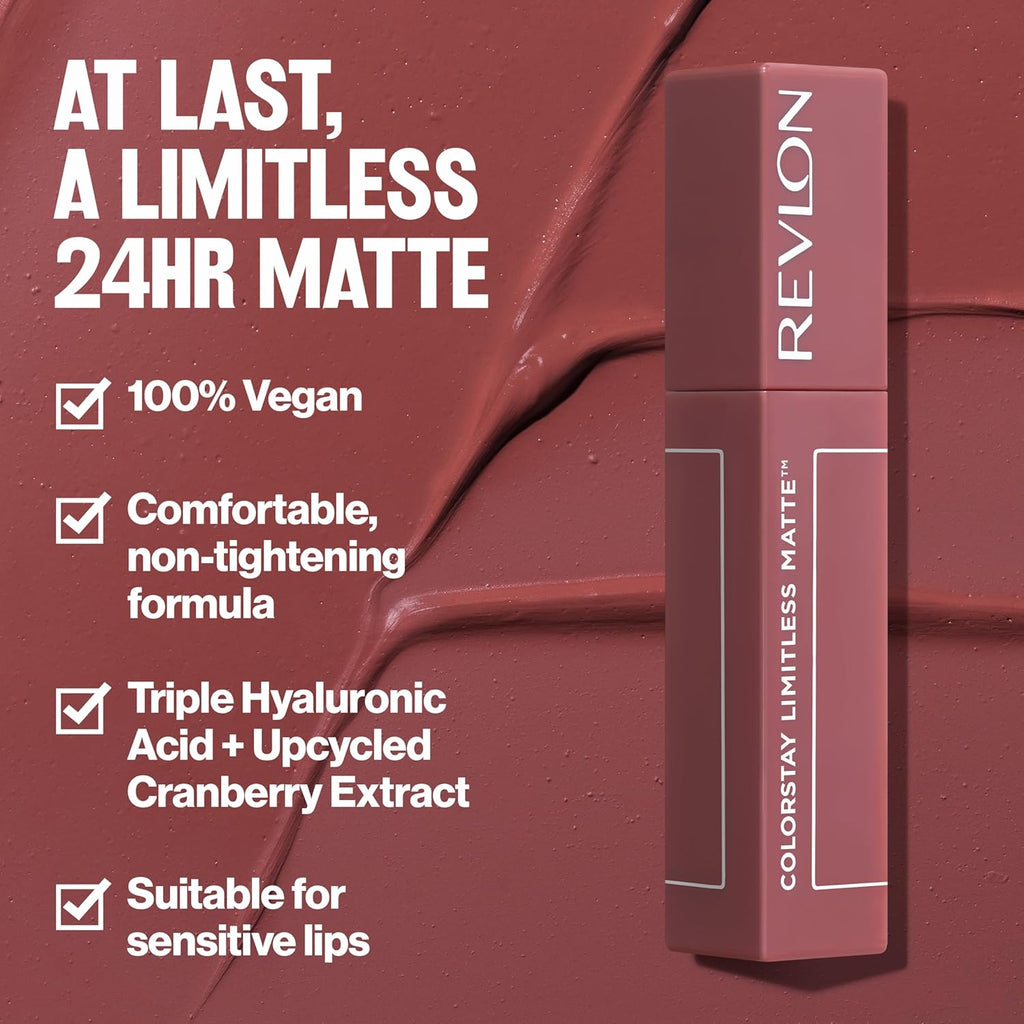 Revlon ColorStay Limitless Matte Liquid Lipstick, Vegan Formula, No-Budge, Longwear Lip Color, Long Lasting, Lightweight/Comfortable, Waterproof, 007 Icon Era, 5 ml