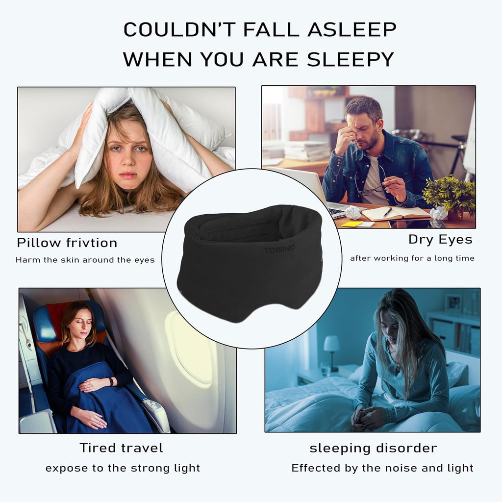 TOWINO® Eye Mask for Sleeping Super Soft & Smooth And Fully Adjustable To All Size Heads - Super Soft & Comfortable for Women and Men, Blindfold for Travelling, Night Sleeping,Nap Suitable for All Family Members Made In India (Black)