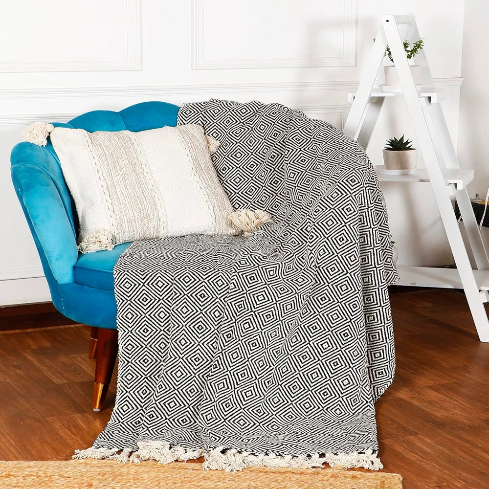 Sashaa World Cotton Throw Blanket Colour Black