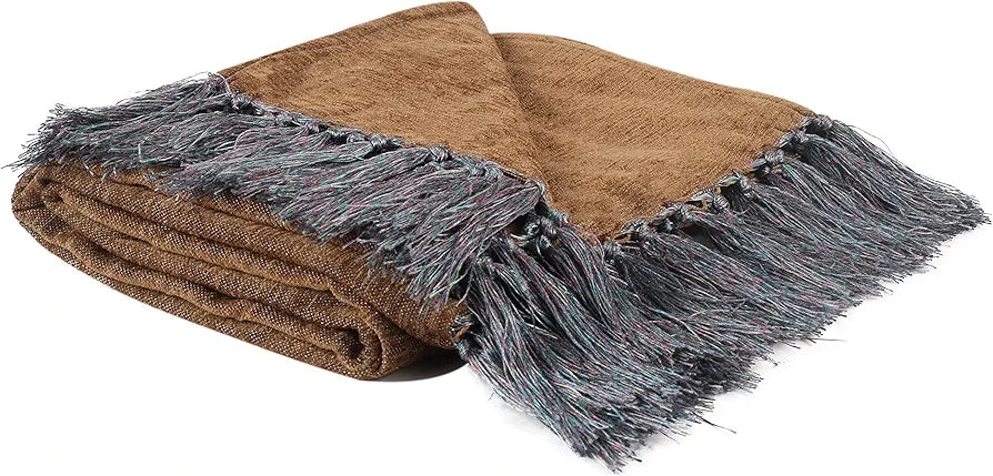 Cazimo Soft Chenille Premium Throw Blanket with Tassel Fringe Fade Resistant All Seasons Ultra-Soft