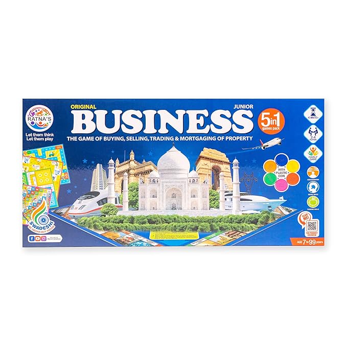 Ratna's Business Jr. Coins 5 in 1 Board Game Set | Perfect for Kids & Adults 2-4 Players