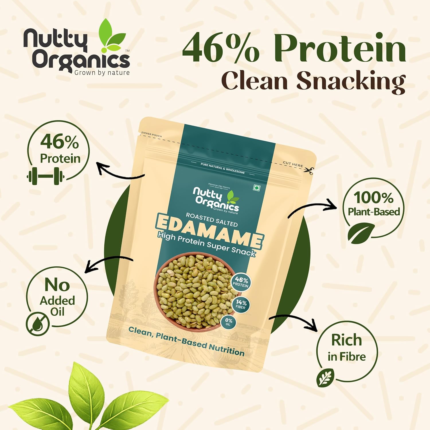 Nutty Organics Roasted Edamame 200gm | High Protein Snack (46%) | No Added Oil | Rich in Fibre | Roasted Green Soybeans | Vegan & Gluten Free