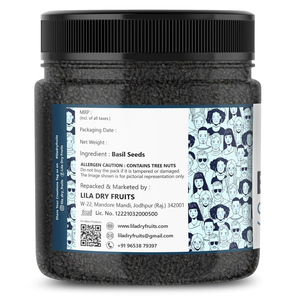 LILA DRY FRUITS Basil Seeds 500 Gms Jar Pack | Raw Organic & Natural Sabja Seed | Tukmaria Beej for Diet, Rich in Proteins and Minerals | Sabza Bij Low Calorie Snack Perfect for Gifting