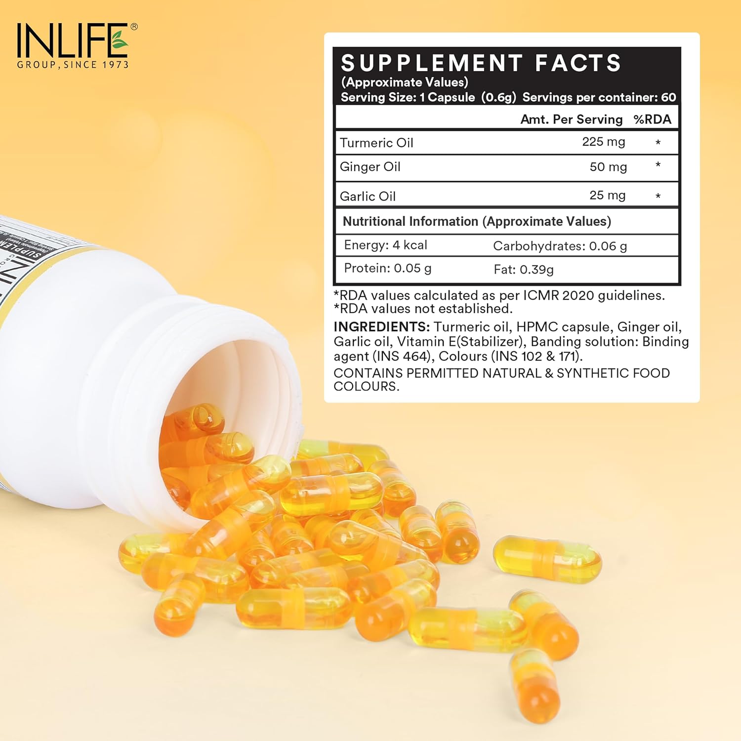 INLIFE Turmeric Oil Ginger Oil Garlic Oil Capsule, Faster Absorption than Extract, Immunity support, Heart Health Supplement for Adults Men & Women â€“ 60 Liquid Filled Vegetarian Capsules (Pack of 1)