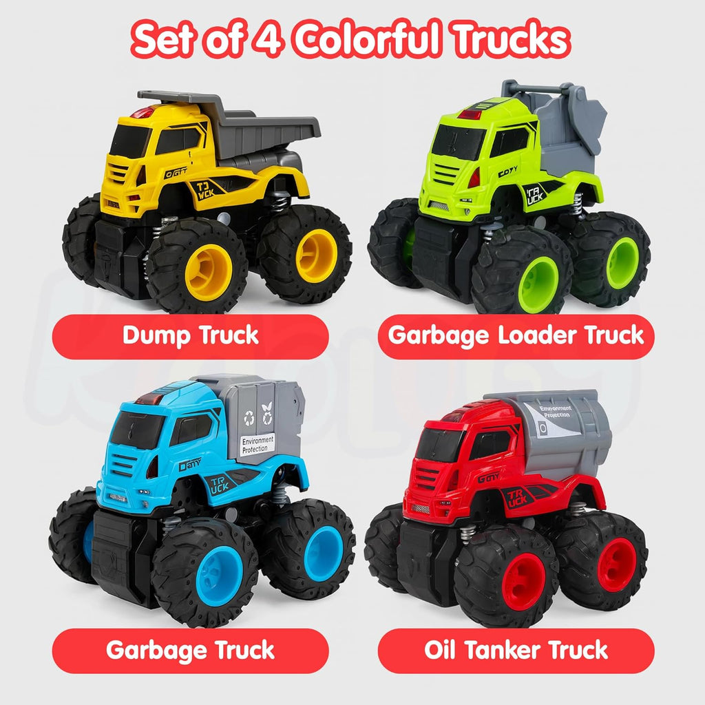 Kidology Mini Trucks Toys Set of 4 Push to Go Trucks Gift Set for Toddlers Multicolor