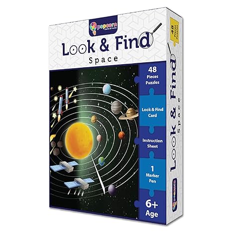 Popcorn Games & Puzzles Look and Find Space 48 Piece Puzzle with 1 Marker for 5 to 8 Years Old Children