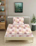 Trance Home Linen 100% Cotton 180 TC 78"X36" Single Size Elastic Fitted Bedsheet With 1 Pillow Cover Smallsingle Colour Ferns Coral
