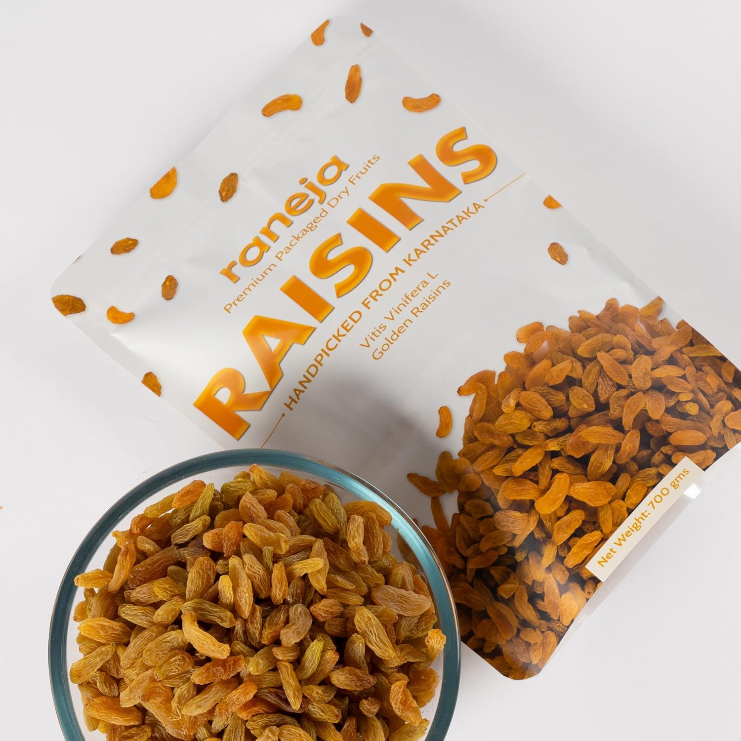 Raneja Golden Seedless Raisins | Premium High in Antioxidants | Naturally Sweet and Tasty|Energy Booster| Raisins Seedless/Kishmish, Draksh, Dry Fruits, Snack, Source of Dietary Fibre