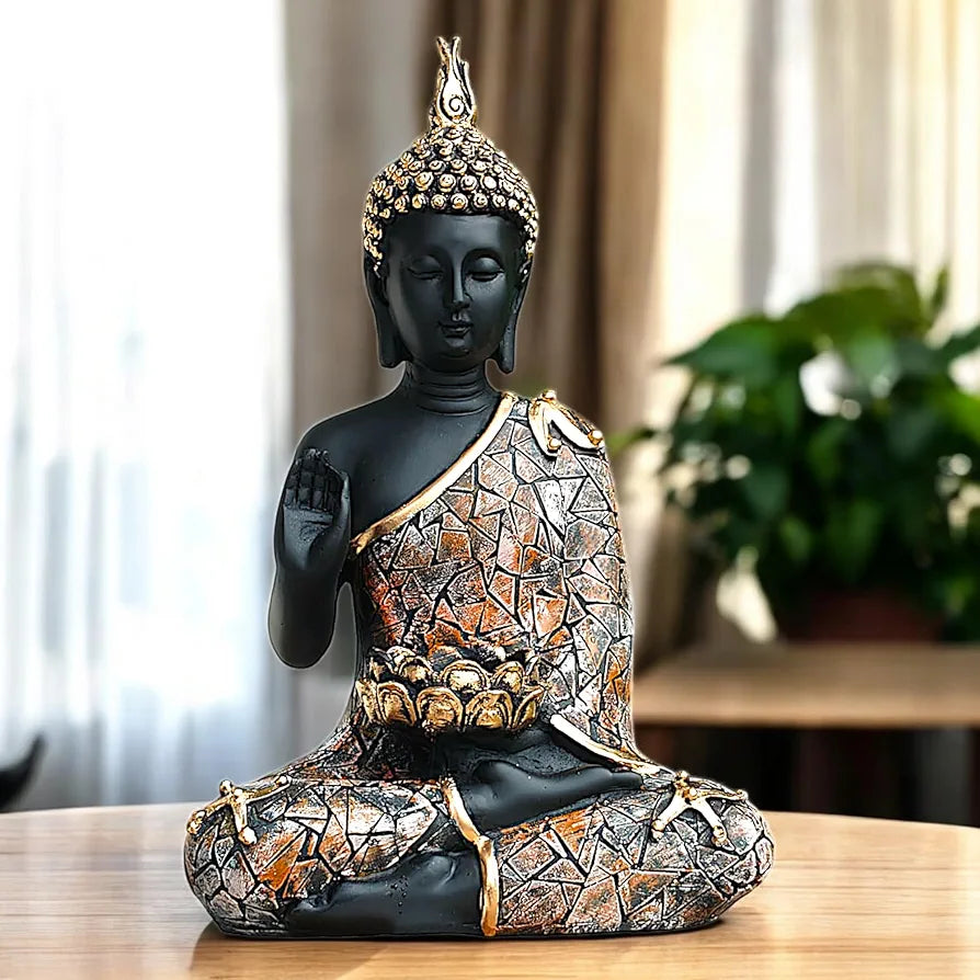 Neelaya Meditating Buddha Tealight Holder Polyresin Statue 28 Cm Black Brown