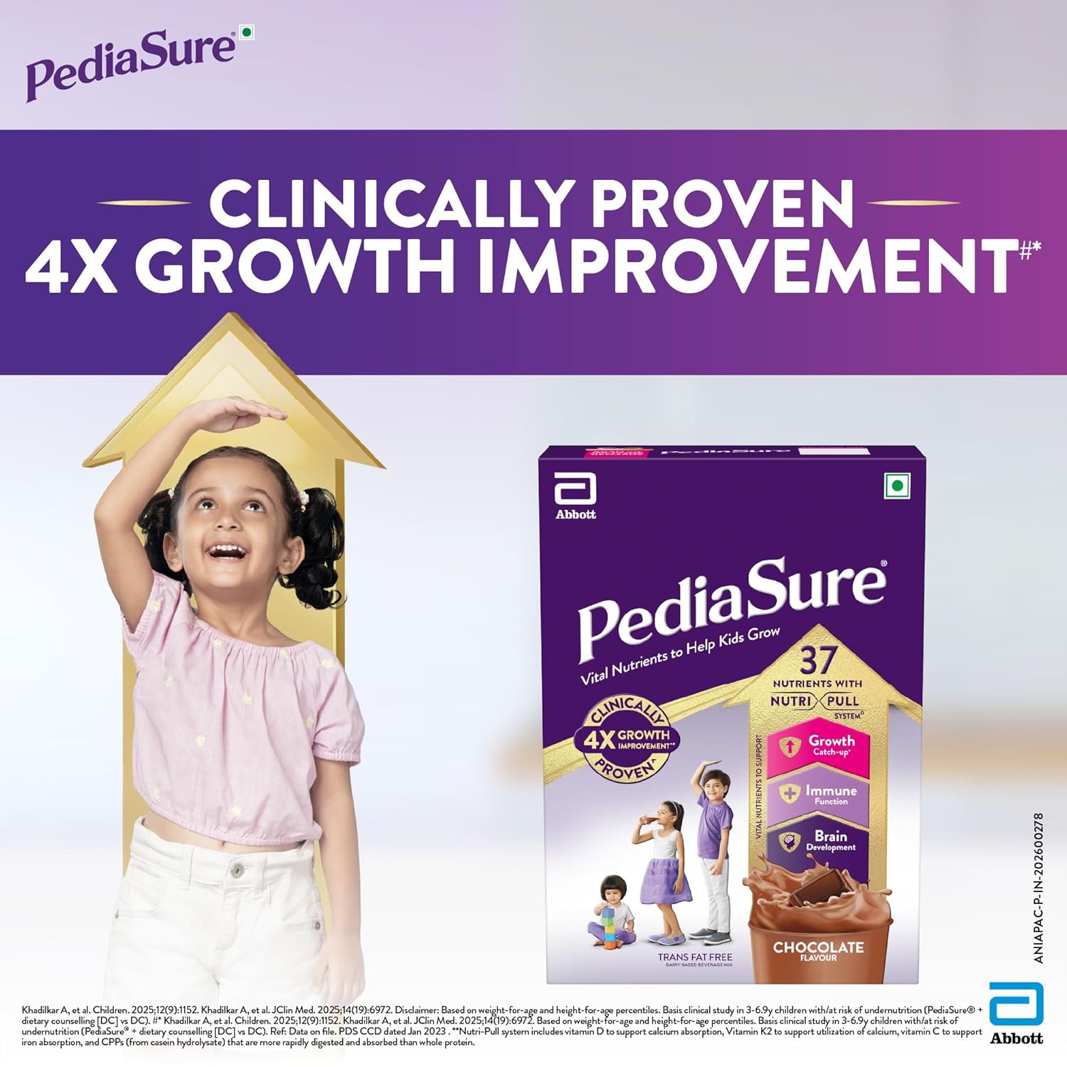 Pediasure Nutritional Drink Powder, Chocolate, Scientifically Designed Nutrition for Supporting Kids Growth 375g