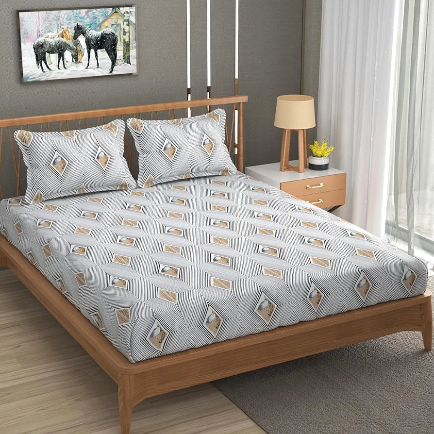Homefab India 180 TC Microfiber Double BedSheet with 2 Pillow Covers White Black