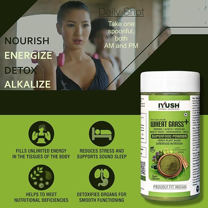 Iyush Herbal Ayurveda Organic Wheat Grass Plus Amla Multivitamin Each - 100 gms (Pack of 2)