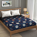 Fresh From Loom Floral Microfiber Cotton Bedsheet for Double Bed 240 TC Queen Size Soft Bed Sheet with 2 Pillow Cover Hexagon Royal Blue