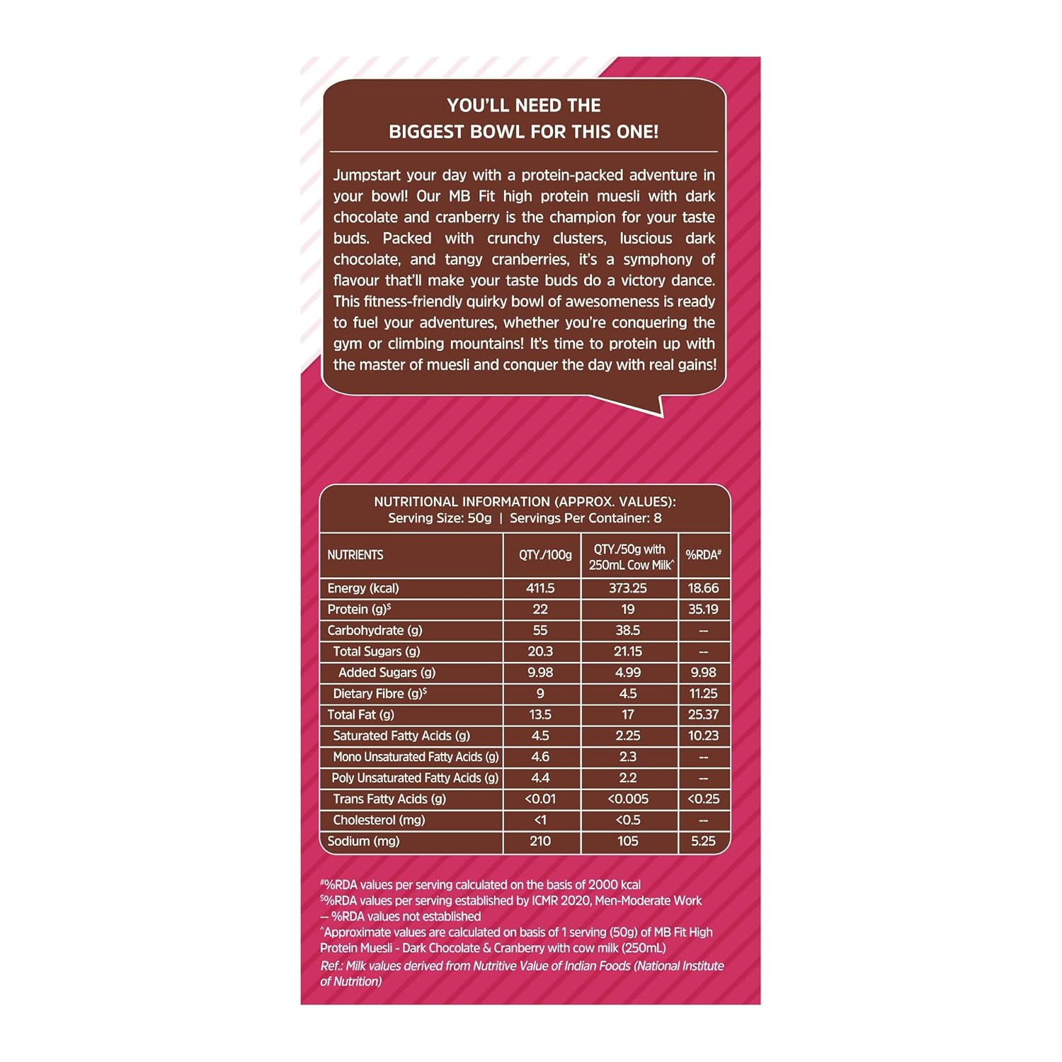 MuscleBlaze Fit High Protein Muesli, Dark Chocolate & Cranberry, 400g | 22g Protein | With Raisins, Almonds & Super Seeds,High Protein Breakfast Cereals