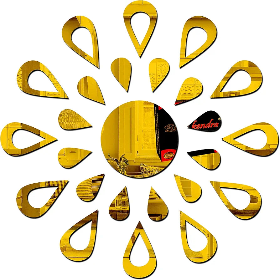 Bikri Kendra Sun Golden Model-5 Mirror Stickers for Wall, Acrylic Mirror Wall Decor Sticker