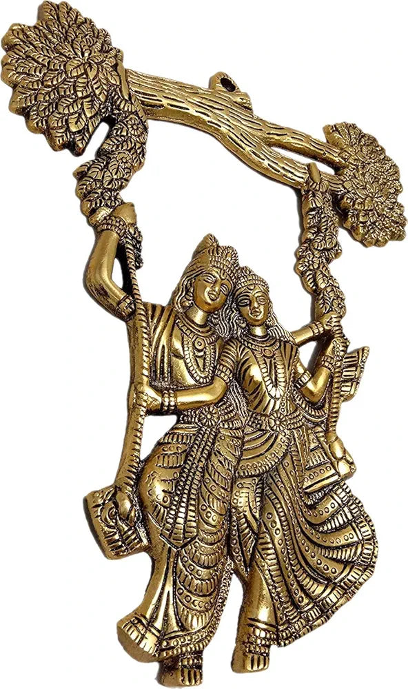 Chhariya Crafts Radha Krishna Tree Jhula and Ganesh Decorative Metal Wall Hanging Art Showpiece for Wall Decor