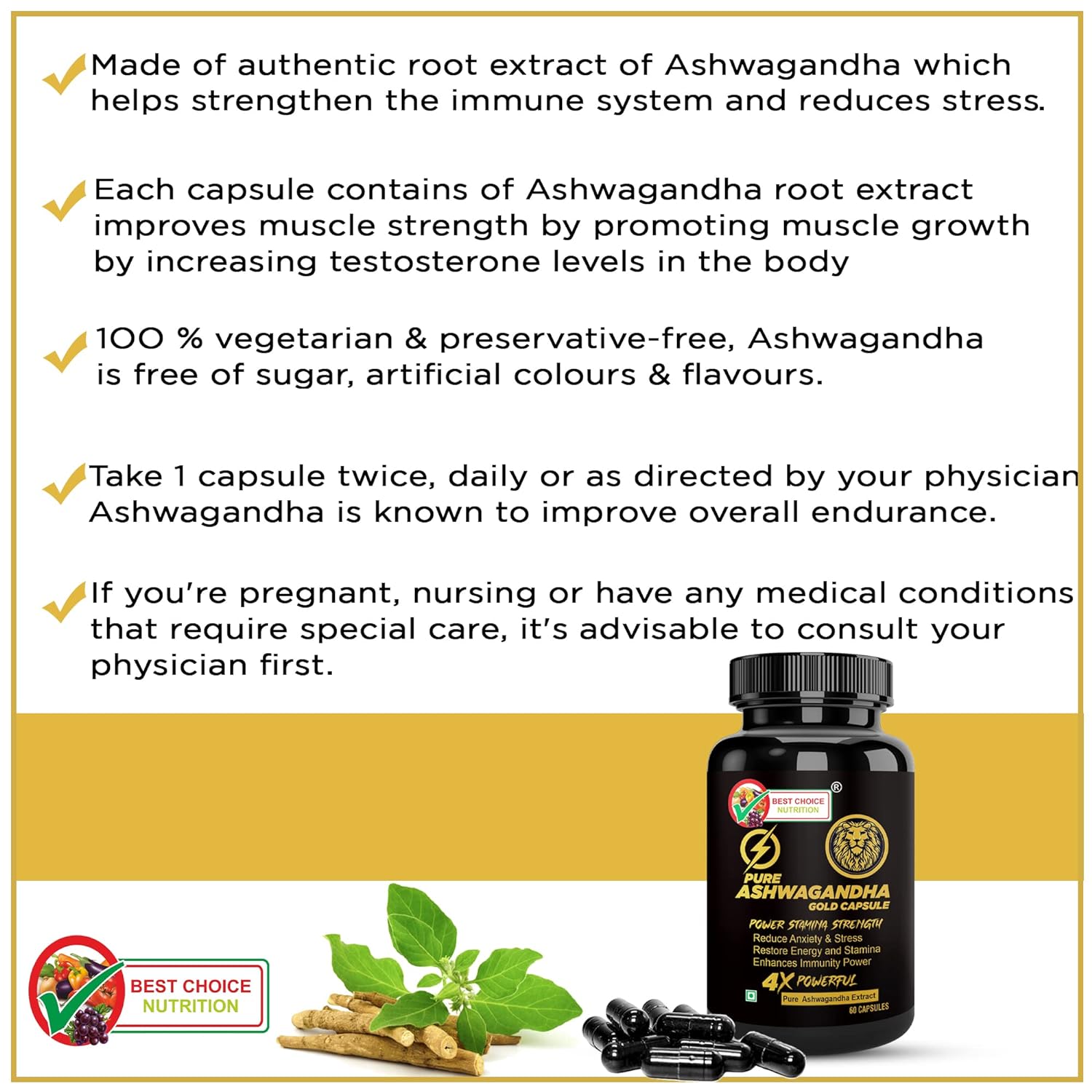 Best Choice Nutrition Ashwagandha Gold - 60 Capsules