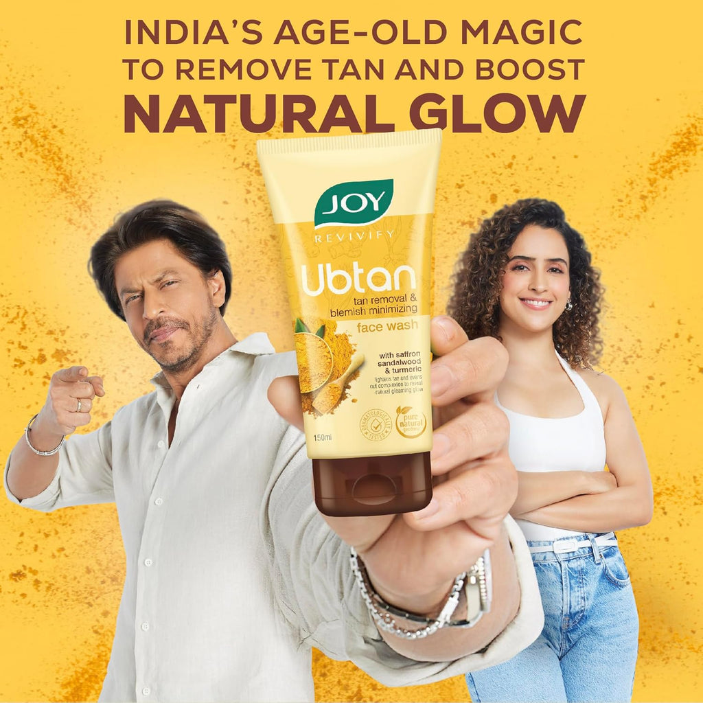 Joy Ubtan Tan Removal Face Wash 100ml | Detans, Removes Dirt & Blemishes for a Natural Glowing Skin | Enriched With Turmeric, Saffron & Sandalwood | Suitable for All Skin Types