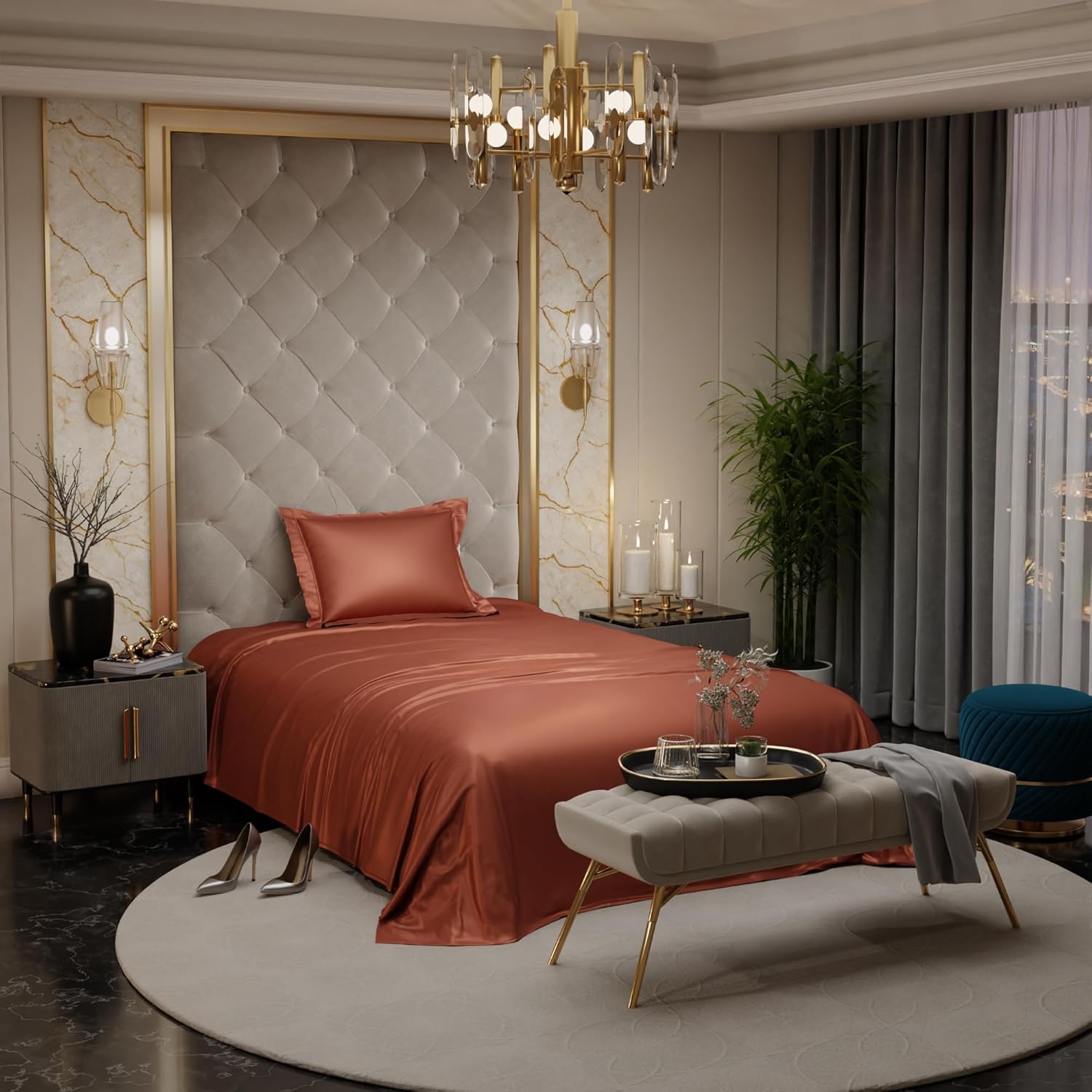 Stoa Paris Satin Bedsheets for Single Bed 300TC Premium Bedsheet with 1 Pillow Cover Colour Melted Caramel