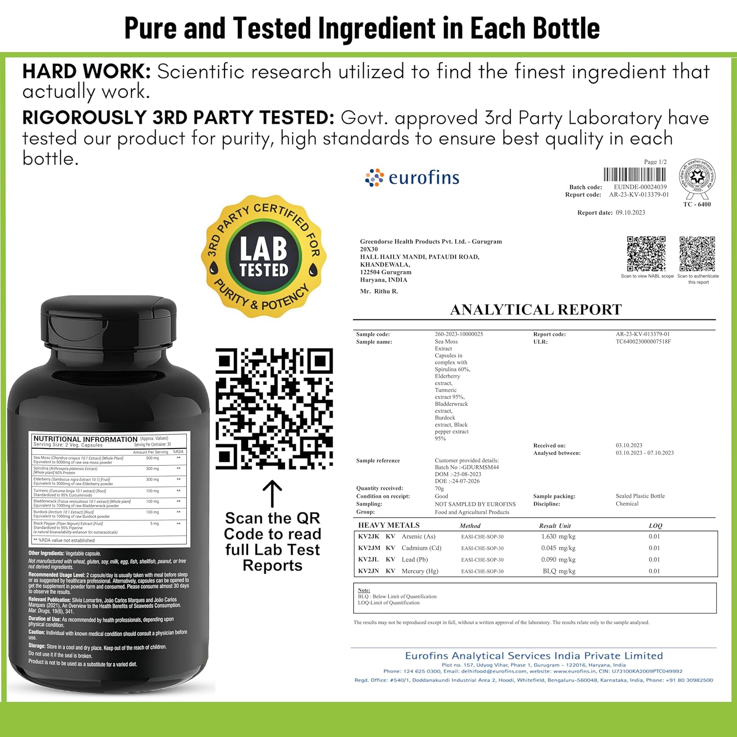 GREENDORSE Irish Sea Moss Vitality Capsules 7 In1 Formula-Gut Cleanse,Immunity,Joint & Thyroid Support-With Spirulina,Turmeric,Bladderwrack,Burdock|Superfood High In 90+ Minerals-60 Veg Capsules