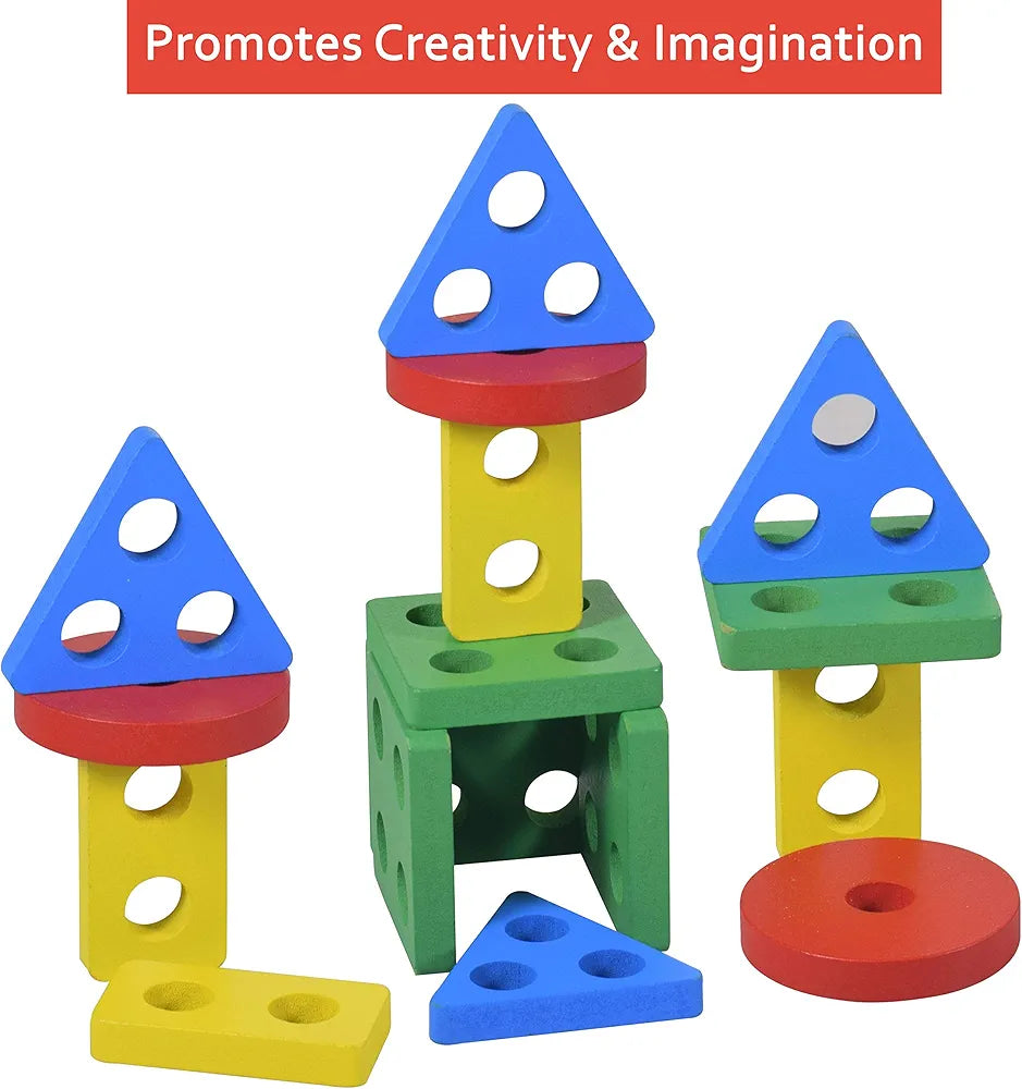 Wishkey Wooden Angle Geometric Stacker Shape Sorter Blocks,Educational Intelligence Early Learning Column Puzzle
