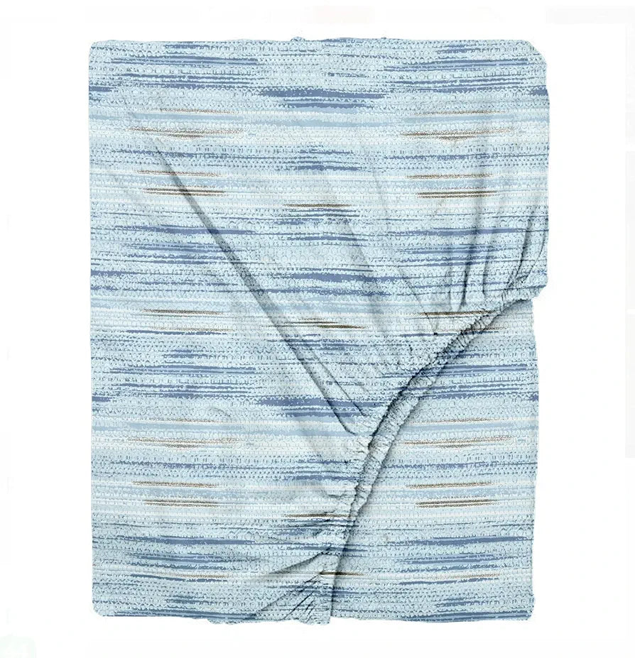 Trance Home Linen 100% Cotton 180 TC Bedsheet Queen Size Printed Fitted Bedspread with 2 Pillow Covers Colour Dhariya Blue