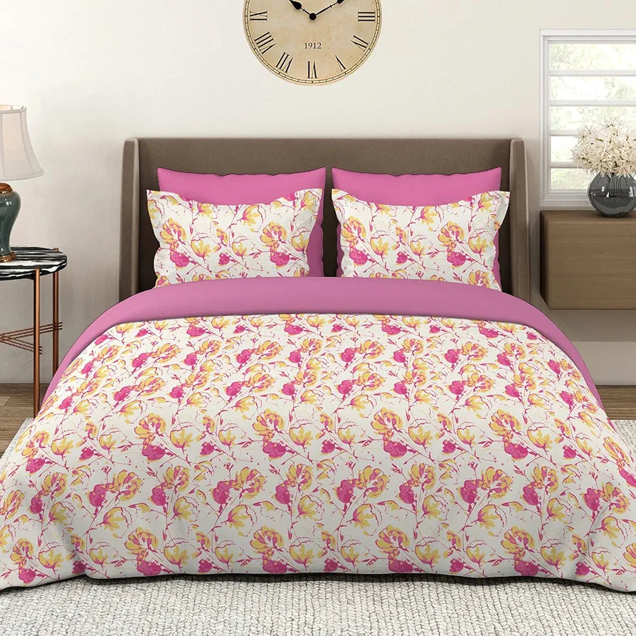 Layers Lumina Floret Cotton Bedsheet Set for All Seasons Lightweight 144 TC King Size Beige Flower