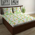 Divine Casa Double Size Bedsheet for Double Bed, 144 TC Pure Cotton Queen Size with 2 Pillow Covers Floral Colour Sage & Mustard
