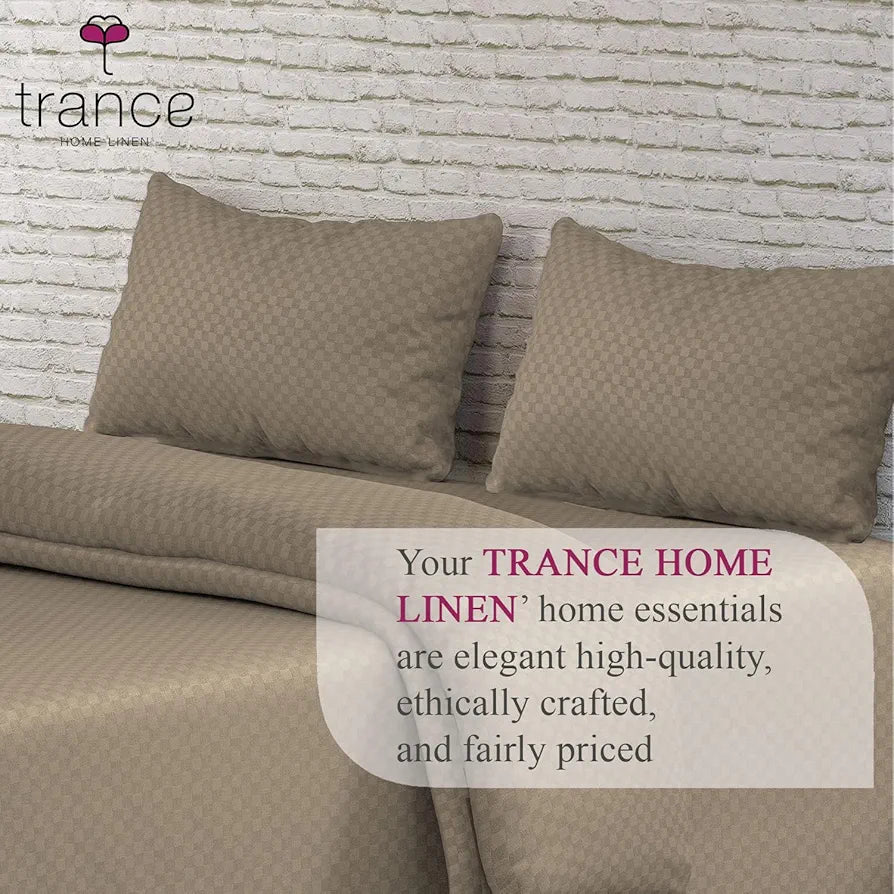 Trance Home Linen 300TC Premium Jacquard Weave Fitted Bedsheet for King Size Bed with 2 Pillow Cover 100% Cotton Skin Friendly 78 x 72 Inches Colour Mocha