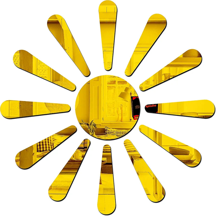 Bikri Kendra Sun Golden Model-9 Mirror Stickers for Wall, Acrylic Mirror Wall Decor Sticker