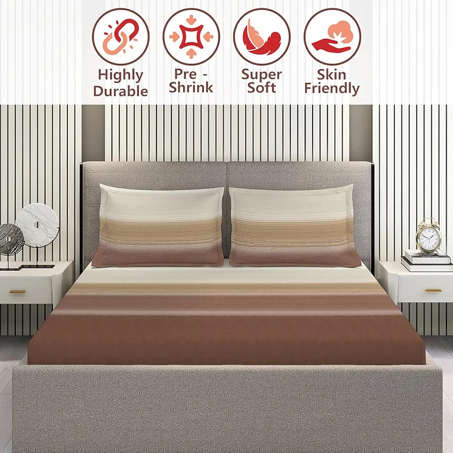 Layers Duracount Bedsheet Set for All Seasons Lightweight 225 CVC King Size Brown