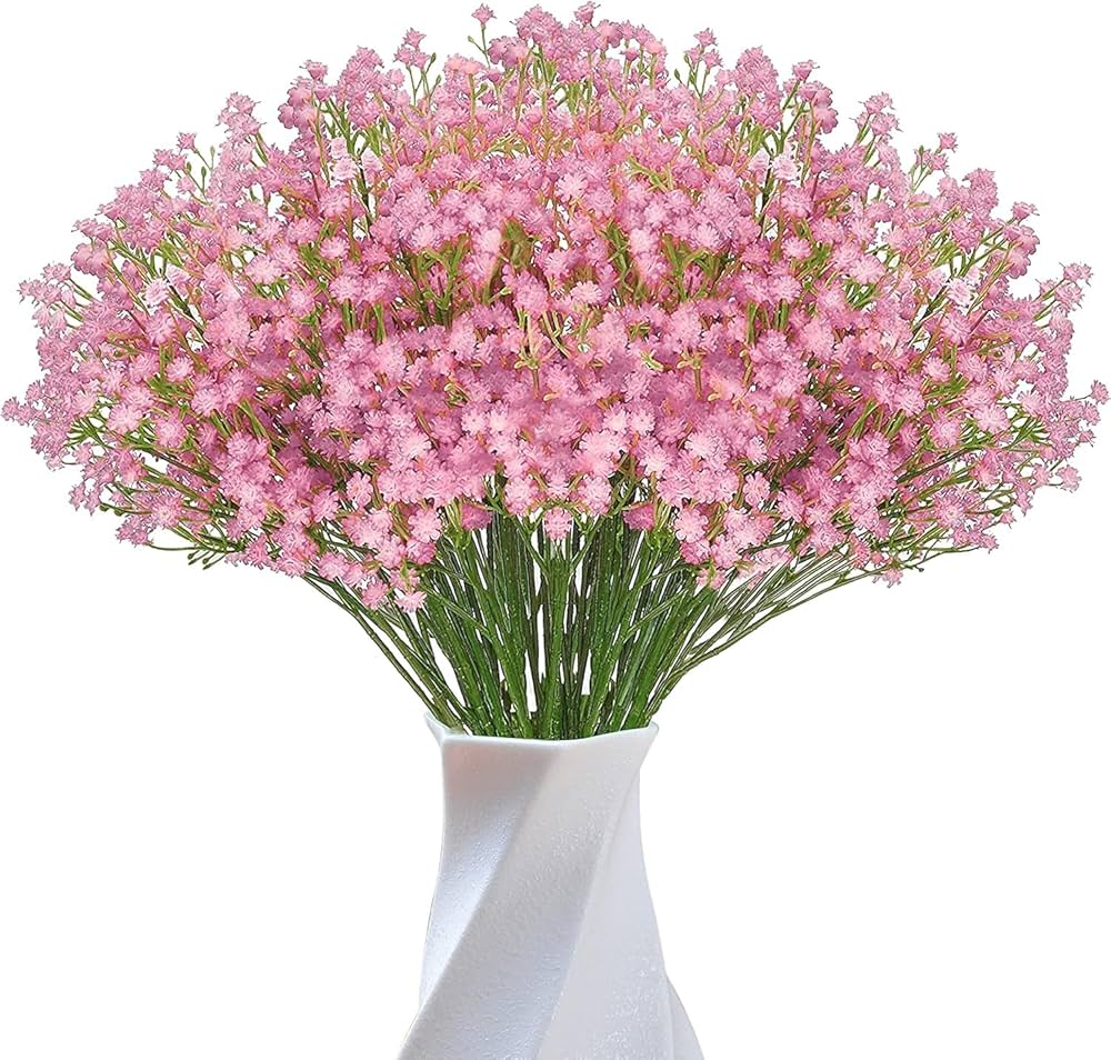Long Stem Artificial Baby Breath Flowers Real Touch Silk Gypsophila Bouquets Pink