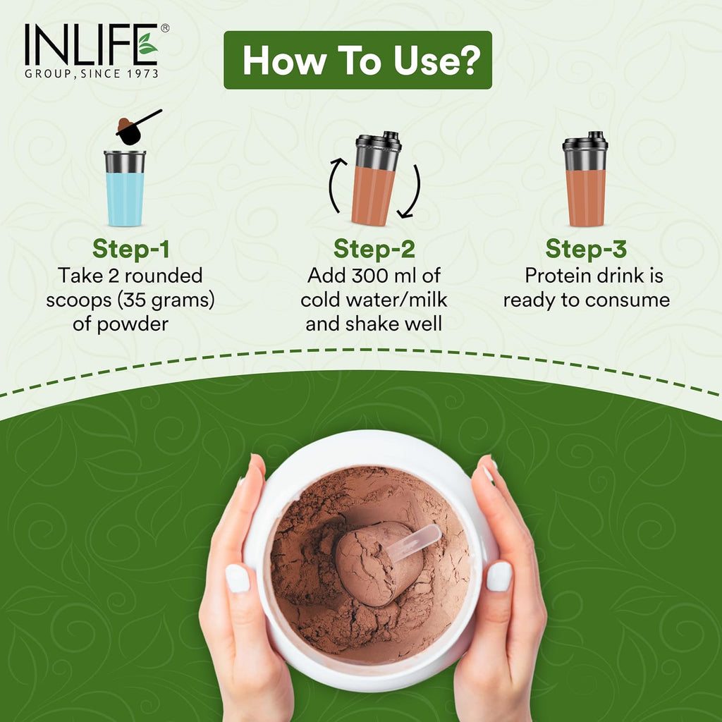 INLIFE Plant Protein Powder - Pea, Quinoa & Brown Rice - 25g Protein - Ashwagandha, Green Tea & Grape Seed Extract - Digestive Enzymes Bodybuilding Supplement (1kg, Chocolate)