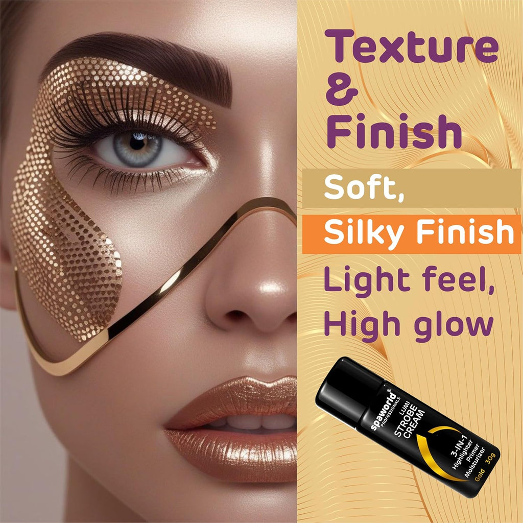SPAWORLD Strobe Cream For Face Gold (30g) | Superb Radiant Combo | Highlighter + Primer + Moisturizer | Hydrating & Illuminating Makeup Base for Instant Glow (Gold)