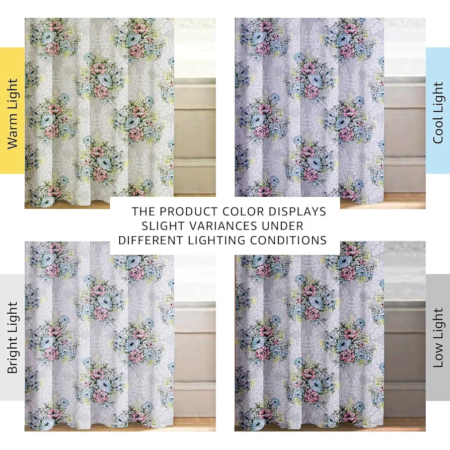 Cloth Fusion Blackout Printed Premium Door Curtains 9 Feet Long Set of 2 Ivory Bouquet
