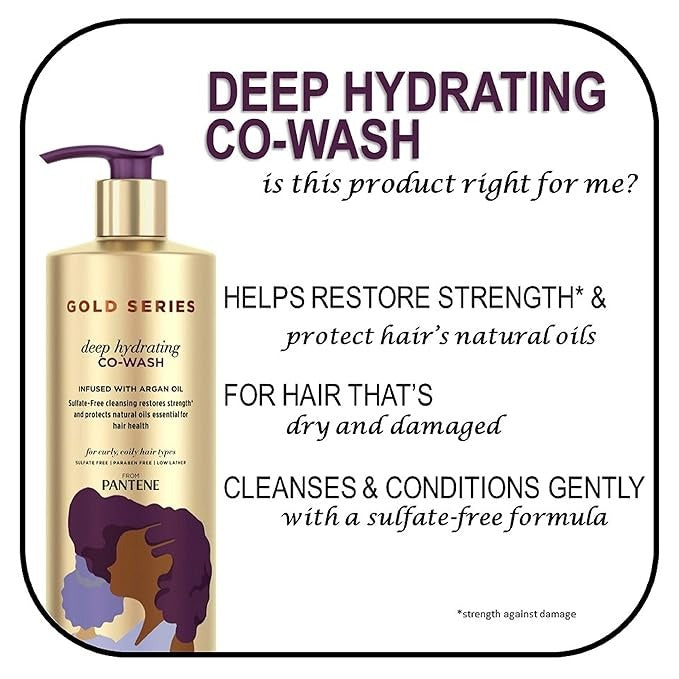 Pantene Gold Series Sulfate Free Deep Hydrating Co Wash With Argan Oil For Curly Coily Hair - 450 ml