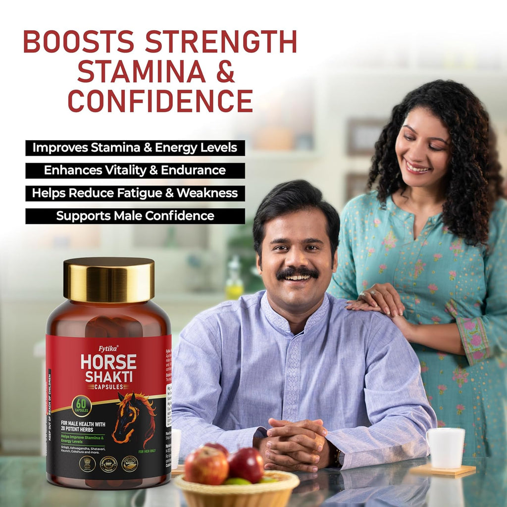 Fytika Horse Shakti Capsules | 20 Potent Ayurvedic Herbs | For Menâ€™s Strength, Stamina & Daily Vitality | 60 Capsules