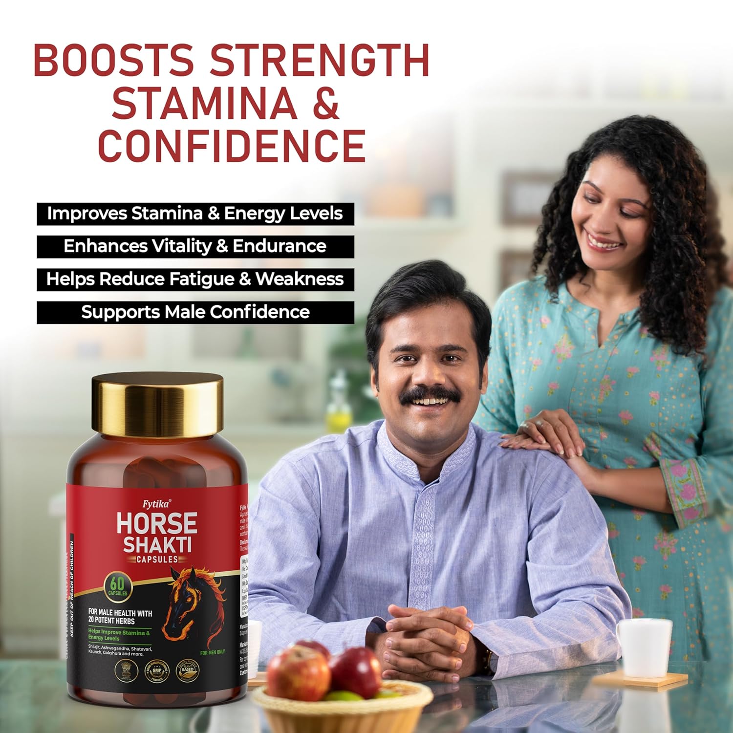 Fytika Horse Shakti Capsules | 20 Potent Ayurvedic Herbs | For Menâ€™s Strength, Stamina & Daily Vitality | 60 Capsules