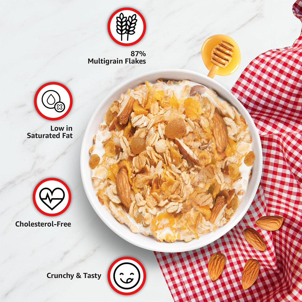 Vedaka Honey Almond Raisin Muesli | 1 Kg | Jar | Sweetened with Natural Honey | Contains 87% of Dry Fruits, Nuts and Multigrains | Source of Fiber | No Added Preservatives