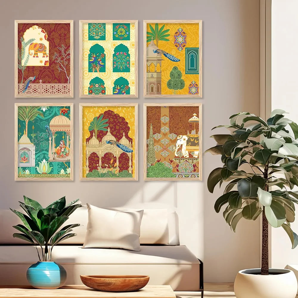 Kotart Traditional Indian Wall Art Madhubani Paintings for Living Room Framed Wall Painting Pichwai Art Painting set of 6 D