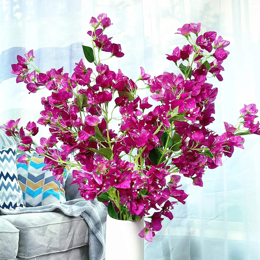 Artificial Flowers Silk Bougainvillea Branches Faux Artificial Bougainvillea Floral Stems Long Plant Branches 45"