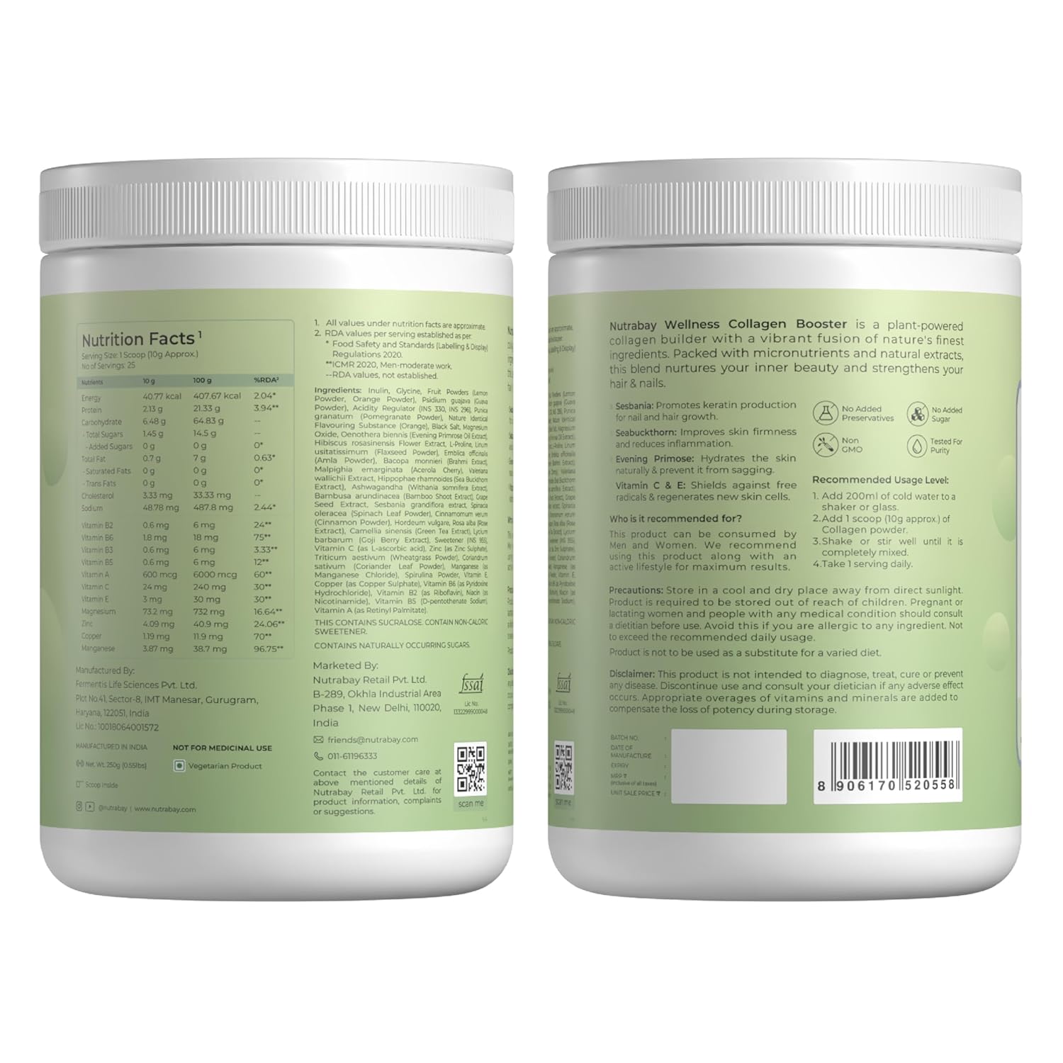 Nutrabay Collagen Booster Plant-Based Collagen Builder for Skin, Hair, Joints & Nails with Vitamin C & E â€“ 250g, Orange Flavor | Tested for Purity | Non GMO