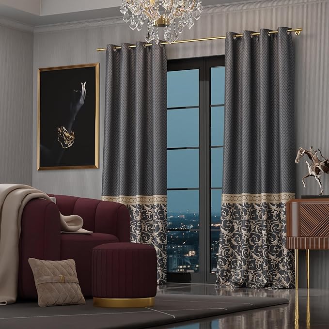 Stoa Paris Curtain for Home, Single pc Patterned Curtain for Long Door Colour Regal Slate