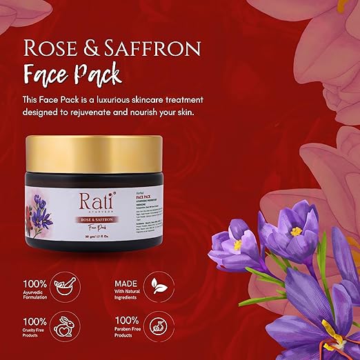 Rati Ayurveda Rose & Saffron Face Pack - 50 gms